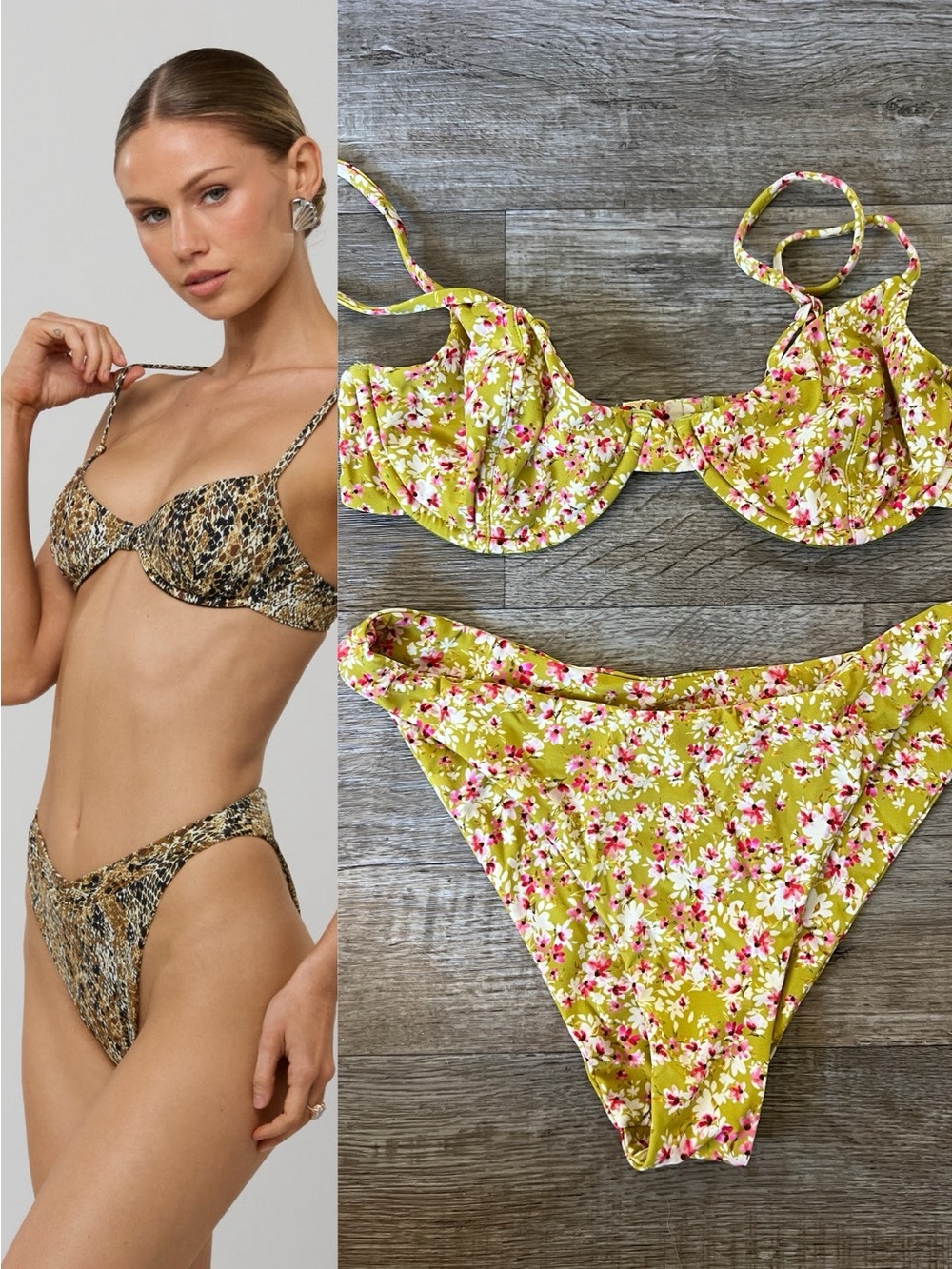 RESA Matty Underwire Top and Cheeky Bottoms in Green Floral Print